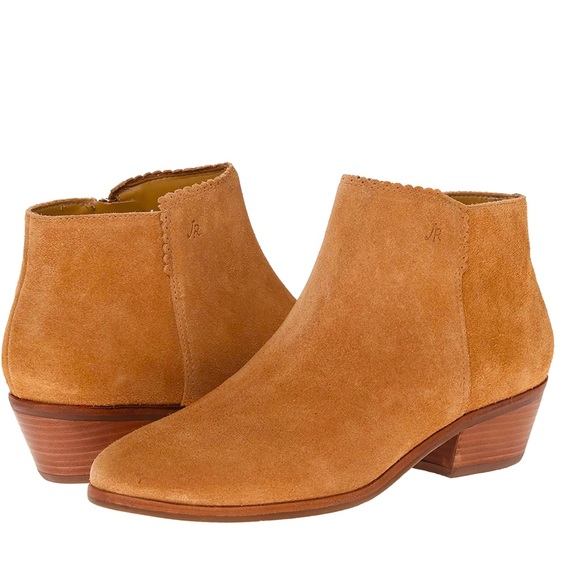 Jack Rogers Bailee Tan Suede Wood Heeled Classic Casual Zip Up Ankle Booties - Picture 5 of 16